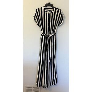Who What Wear Black Gold White Striped Jump Suit Size XS Button Pockets